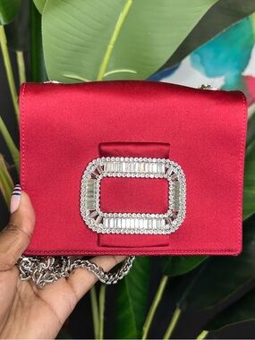 Roger Vivier Crossbody Red Satin with Signature Embellishment